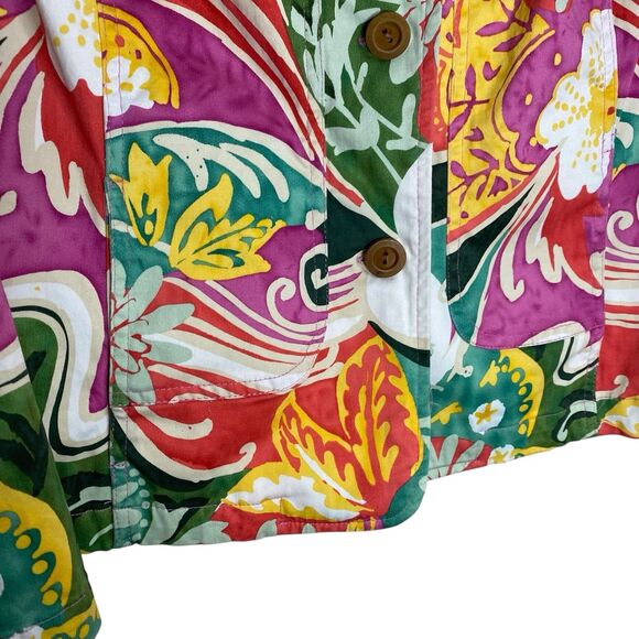 Coldwater Creek Jacket Womens L Petite Floral Artsy Y2K Vibrant Blazer Pockets - Picture 14 of 16